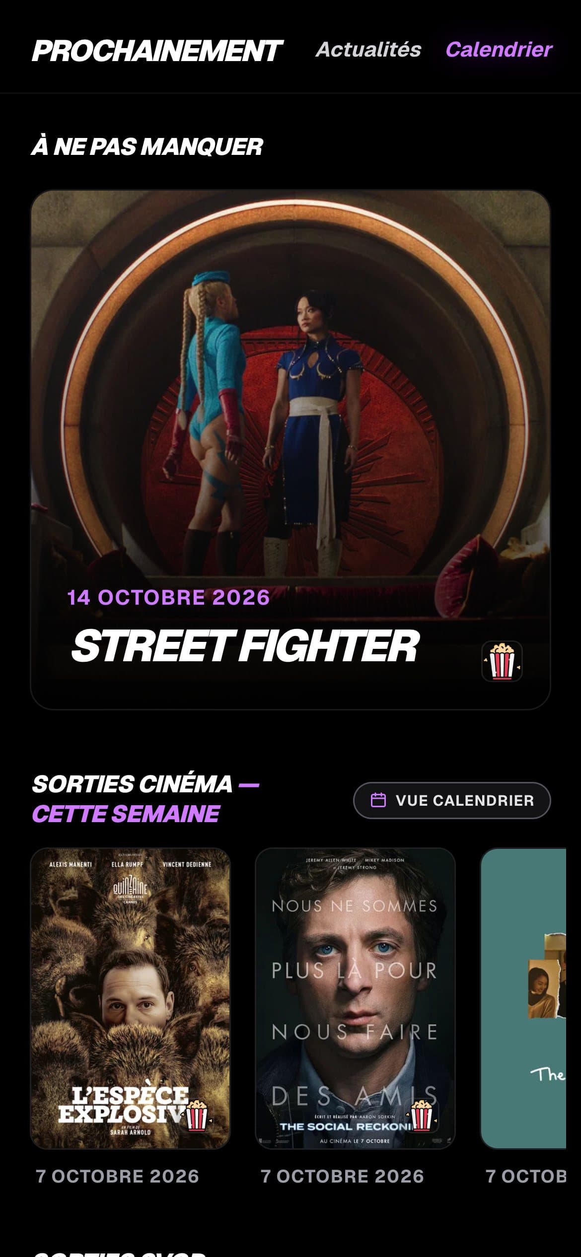 Le site Prochainement sur mobile